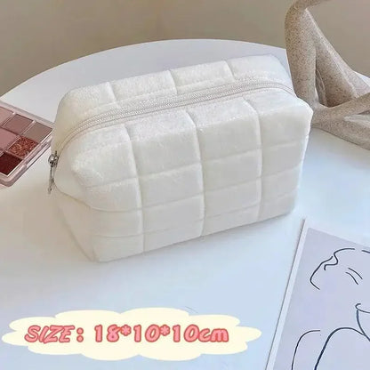 Large Women Zipper Makeup Organizer Handbag Solid Fur Cosmetic Storage Bag Stationery Pencil Case Travel Make Up Toiletry Punch