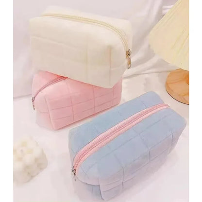 Large Women Zipper Makeup Organizer Handbag Solid Fur Cosmetic Storage Bag Stationery Pencil Case Travel Make Up Toiletry Punch