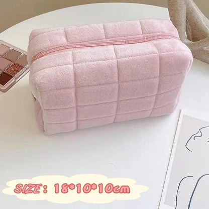Large Women Zipper Makeup Organizer Handbag Solid Fur Cosmetic Storage Bag Stationery Pencil Case Travel Make Up Toiletry Punch