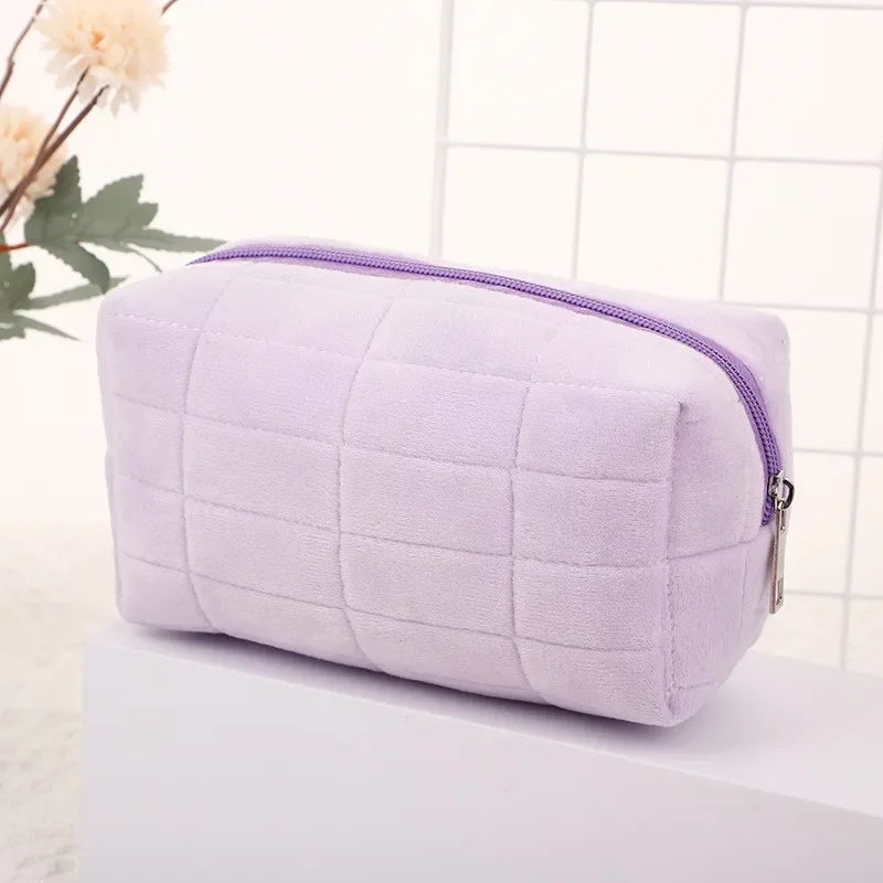 Large Women Zipper Makeup Organizer Handbag Solid Fur Cosmetic Storage Bag Stationery Pencil Case Travel Make Up Toiletry Punch